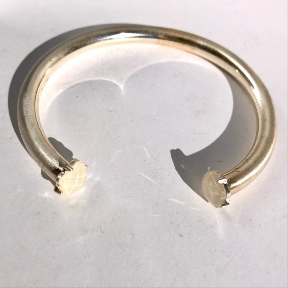 🦋 cuff bracelet open bangle brushed champagne w/ cream faceted shimmery jewels - Picture 3 of 8